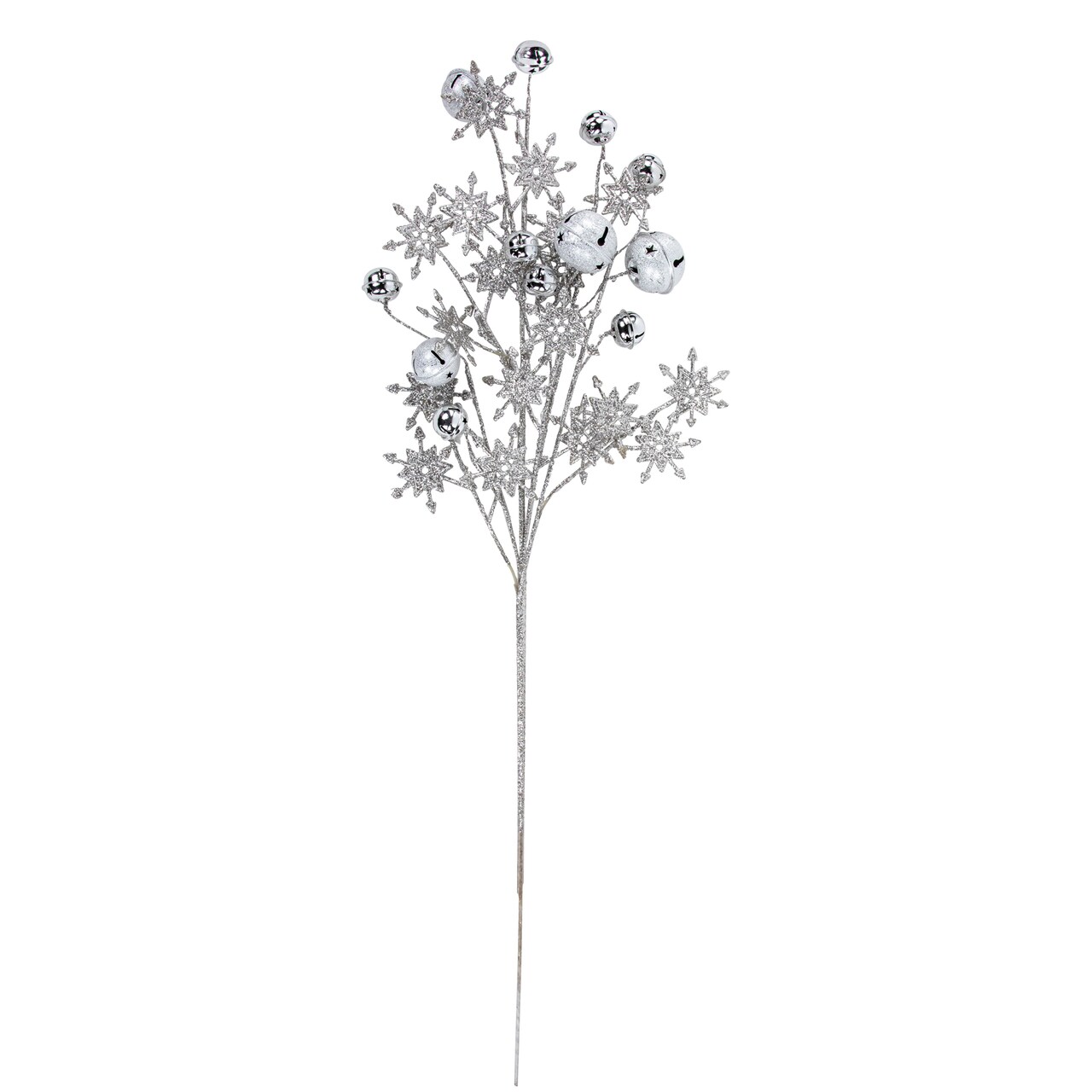 Northlight 34" Silver Jingle Bells and Glitter Snowflakes Artificial Christmas Spray